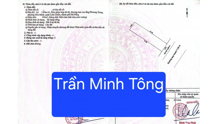 BÁN ĐẤT MẶT TIỀN ĐƯỜNG TRẦN MINH TÔNG - GẦN BIỂN